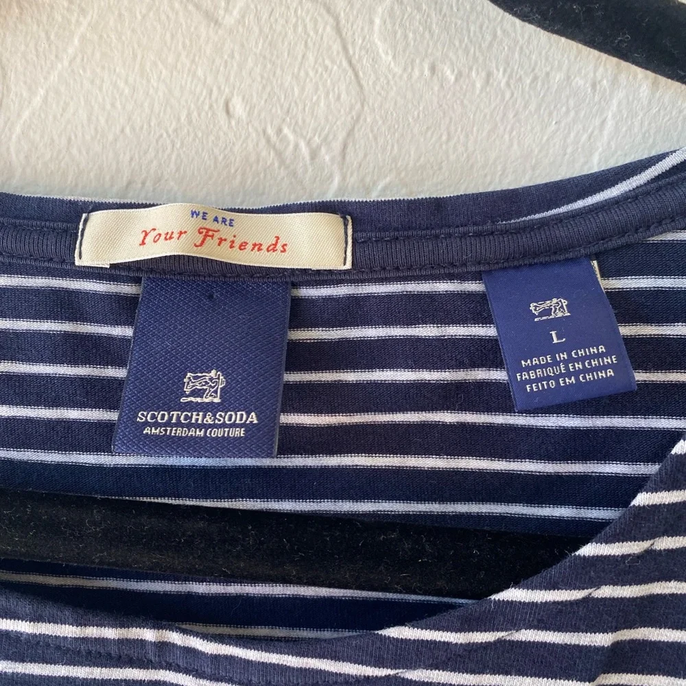 SCOTCH&SODA Men Navy and White Striped Long Sleeve Shirt Size L - Picture 3 of 7